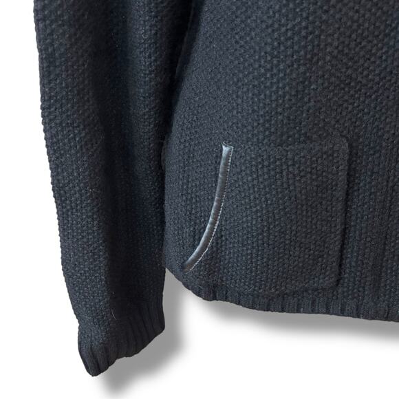 Eileen Fisher Size L Black Waffle Knit Merino Wool + Yak Zip Cardigan Sweater - Picture 4 of 6